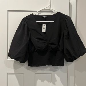 Express Black Short Puffer Sleeve Crop Top